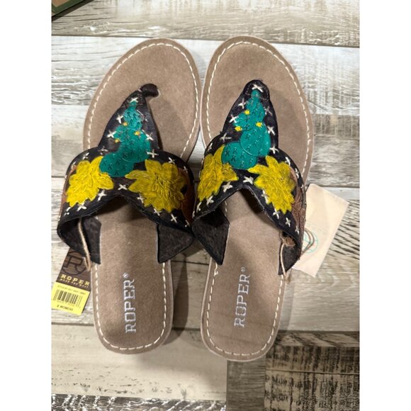 Roper Womens Embroidered Floral Sandals Size 8 With Box - Picture 2 of 8